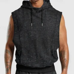 Men's Tank Top Sleeveless Hoodie Sleeveless Hooded Vintage Drawstring Casual Activewear Black Navy Blue Green Top Tee for Men