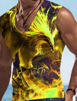 Men's Tank Top Vest Top Sleeveless T Shirt for Men Graphic Animal Phoenix V Neck Clothing Apparel 3D Print Sports Running Sleeveless 3D Print Designer Casual Muscle