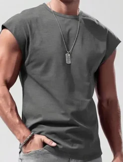 Men's Tank Top Vest Top Undershirt Sleeveless Shirt Plain Crew Neck Outdoor Going out Sleeveless Clothing Apparel Fashion Designer Muscle