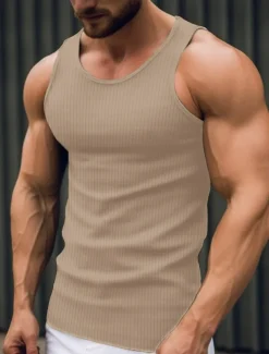 Men's Tank Top Vest Top Undershirt Sleeveless Shirt Sleeveless Crew Neck Summer Plain Fashion Designer Muscle Outdoor Going out Gym Black White Khaki Top Tee for Men