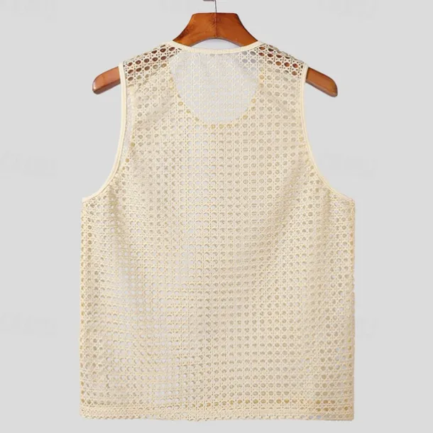 Men's Tank Top Vest Top Undershirt Sleeveless Shirt Sleeveless Crew Neck Summer Plain Fashion Designer Basic Mesh Vacation Street Going out Beige Top Tee for Men