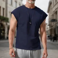 Men's Tank Top Vest Top Undershirt Sleeveless Shirt Sleeveless Crew Neck Spring & Summer Plain Fashion Designer Basic Vacation Street Going out White Wine Dark Navy Top Tee for Men