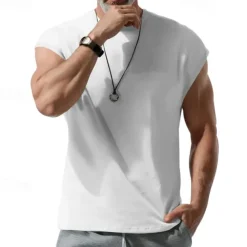 Men's Tank Top Vest Top Undershirt Sleeveless Shirt Sleeveless Crew Neck Spring & Summer Plain Fashion Designer Basic Vacation Street Going out White Wine Dark Navy Top Tee for Men