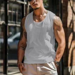 Men's Tank Top Vest Top Undershirt Sleeveless Shirt Sleeveless Crew Neck Summer Plain Fashion Designer Muscle Pocket Outdoor Going out Gym White Blue Gray Top Tee for Men