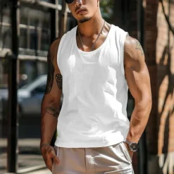 Men's Tank Top Vest Top Undershirt Sleeveless Shirt Sleeveless Crew Neck Summer Plain Fashion Designer Muscle Pocket Outdoor Going out Gym White Blue Gray Top Tee for Men