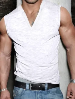 Men's Tank Top Vest Top Undershirt Sleeveless Shirt Sleeveless Deep U Summer Plain Fashion Designer Muscle Outdoor Going out Gym Black White Gray Top Tee for Men