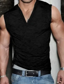 Men's Tank Top Vest Top Undershirt Sleeveless Shirt Sleeveless Deep U Summer Plain Fashion Designer Muscle Outdoor Going out Gym Black White Gray Top Tee for Men