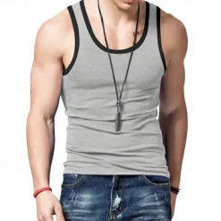 Men's Tank Top Vest Top Undershirt Sleeveless Shirt Sleeveless Crew Neck Summer Plain Fashion Designer Muscle Outdoor Going out Gym Black White Red Top Tee for Men