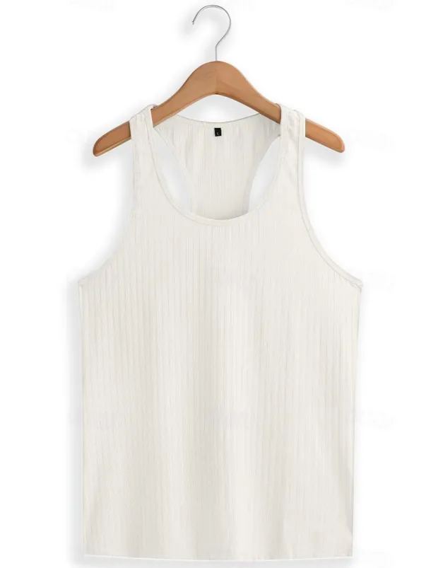 Men's Tank Top Vest Top Undershirt Sleeveless Shirt Sleeveless U Neck Summer Spring Striped Fashion Streetwear Sport Indoor Casual Daily Black White Dark Navy Top Tee for Men