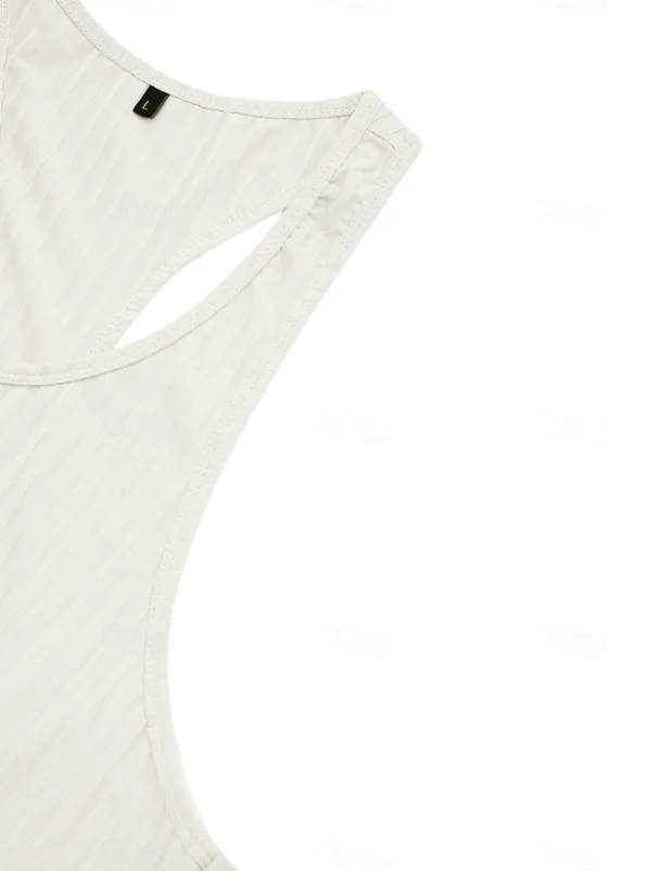 Men's Tank Top Vest Top Undershirt Sleeveless Shirt Sleeveless U Neck Summer Spring Striped Fashion Streetwear Sport Indoor Casual Daily Black White Dark Navy Top Tee for Men