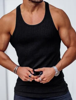 Men's Tank Top Vest Top Undershirt Sleeveless Shirt Sleeveless U Neck Summer Spring Striped Fashion Streetwear Sport Indoor Casual Daily Black White Dark Navy Top Tee for Men