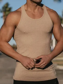 Men's Tank Top Vest Top Undershirt Sleeveless Shirt Sleeveless U Neck Summer Spring Striped Fashion Streetwear Sport Indoor Casual Daily Black White Dark Navy Top Tee for Men