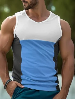 Men's Tank Top Vest Top Undershirt Sleeveless Shirt Sleeveless Crew Neck Summer Color Block Fashion Designer Muscle Outdoor Going out Gym Yellow Blue Orange Top Tee for Men