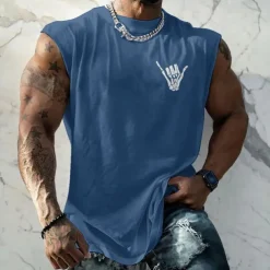 Men's Tank Top Vest Top Undershirt Sleeveless Shirt Sleeveless Crew Neck Summer Hand Fashion Designer Basic Print Vacation Street Going out White Red Blue Top Tee for Men