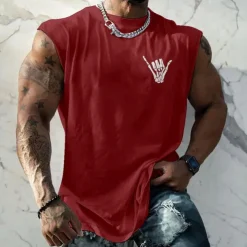 Men's Tank Top Vest Top Undershirt Sleeveless Shirt Sleeveless Crew Neck Summer Hand Fashion Designer Basic Print Vacation Street Going out White Red Blue Top Tee for Men