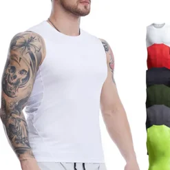 Men's Tank Top Vest Top Undershirt Sleeveless Shirt Sleeveless Crew Neck Summer Plain Fashion Soak Off Muscle Outdoor Going out Gym Black White Red Top Tee for Men
