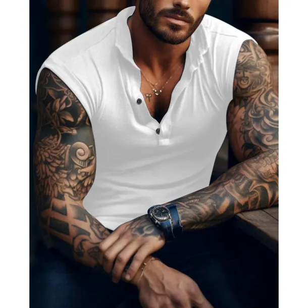 Men's Tank Top Vest Top Undershirt Sleeveless Shirt Sleeveless Henley Summer Plain Striped Fashion Designer Muscle Outdoor Going out Gym Black White Army Green Top Tee for Men