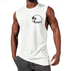 Men's Tank Top Vest Top Undershirt Sleeveless Shirt Sleeveless Crewneck Summer Graphic Fashion Designer Vacation Street Going out Black White Red Top Tee for Men