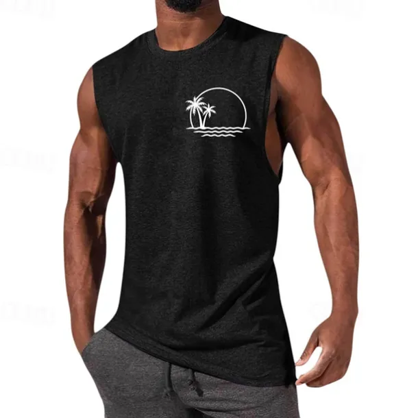 Men's Tank Top Vest Top Undershirt Sleeveless Shirt Sleeveless Crewneck Summer Graphic Fashion Designer Vacation Street Going out Black White Red Top Tee for Men