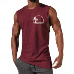 Men's Tank Top Vest Top Undershirt Sleeveless Shirt Sleeveless Crewneck Summer Graphic Fashion Designer Vacation Street Going out Black White Red Top Tee for Men