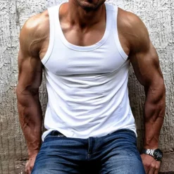 Men's Tank Top Vest Top Undershirt Sleeveless Shirt Sleeveless Crew Neck Summer Plain Fashion Designer Muscle Outdoor Going out Gym Black White Brown Top Tee for Men