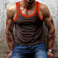 Men's Tank Top Vest Top Undershirt Sleeveless Shirt Sleeveless Crew Neck Summer Plain Fashion Designer Muscle Outdoor Going out Gym Black White Brown Top Tee for Men