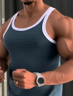 Men's Tank Top Vest Top Undershirt Sleeveless Shirt Sleeveless Crew Neck Summer Color Block Fashion Designer Muscle Outdoor Going out Gym Red Blue Gray Top Tee for Men