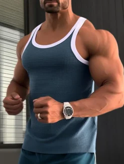 Men's Tank Top Vest Top Undershirt Sleeveless Shirt Sleeveless Crew Neck Summer Color Block Fashion Designer Muscle Outdoor Going out Gym Red Blue Gray Top Tee for Men