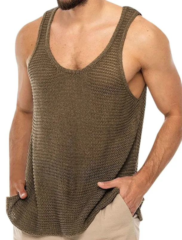 Men's Tank Top Vest Top Undershirt Sleeveless Shirt Sleeveless Crew Neck Summer Solid Color Sports Fashion Lightweight Vacation Casual Daily Black White Brown Top Tee for Men