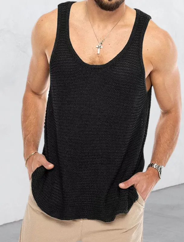 Men's Tank Top Vest Top Undershirt Sleeveless Shirt Sleeveless Crew Neck Summer Solid Color Sports Fashion Lightweight Vacation Casual Daily Black White Brown Top Tee for Men