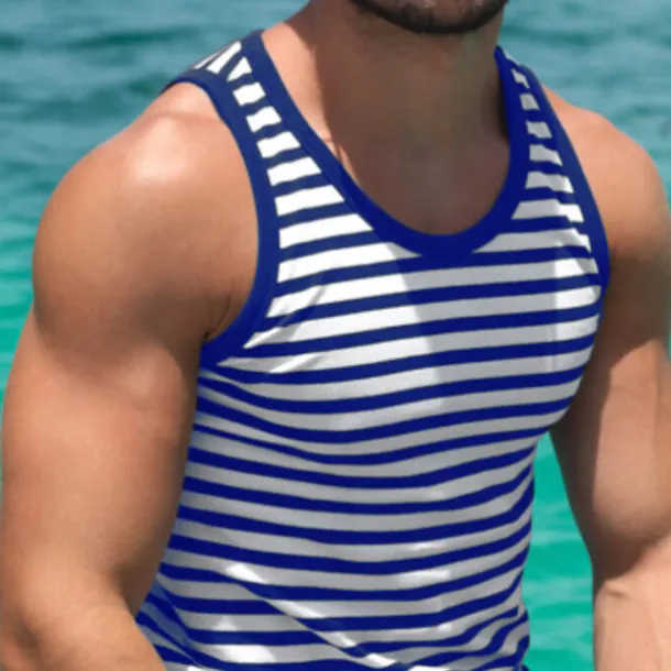 Men's Tank Top Vest Top Undershirt Sleeveless Shirt Sleeveless Crew Neck Summer Striped Fashion Streetwear Athleisure Print Vacation Athleisure Going out Red Blue Green Top Tee for Men