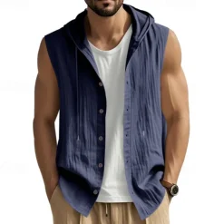 Men's Tank Top Vest Top Undershirt Sleeveless Shirt Sleeveless Hooded Summer Plain Fashion Designer Basic Buttons Vacation Street Going out Black White Yellow Top Tee for Men