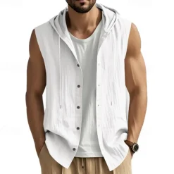 Men's Tank Top Vest Top Undershirt Sleeveless Shirt Sleeveless Hooded Summer Plain Fashion Designer Basic Buttons Vacation Street Going out Black White Yellow Top Tee for Men