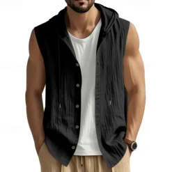 Men's Tank Top Vest Top Undershirt Sleeveless Shirt Sleeveless Hooded Summer Plain Fashion Designer Basic Buttons Vacation Street Going out Black White Yellow Top Tee for Men