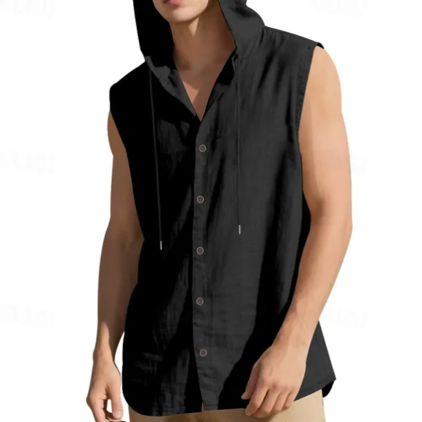 Men's Tank Top Vest Top Undershirt Sleeveless Shirt Sleeveless Hooded Summer Plain Fashion Designer Basic Buttons Vacation Street Going out Black White Yellow Top Tee for Men