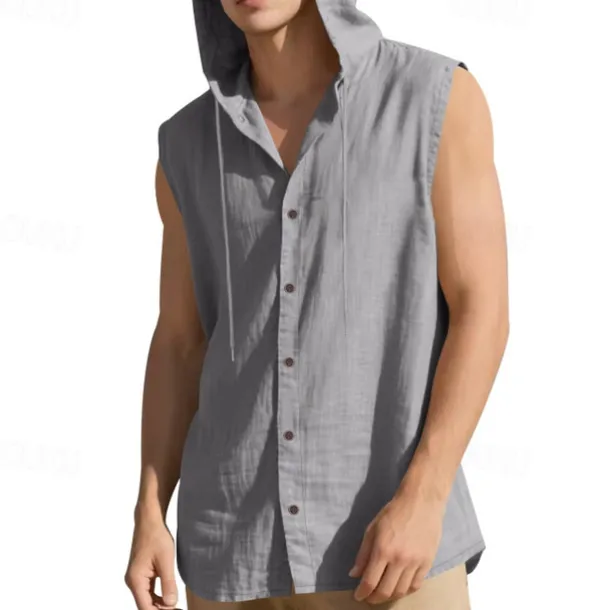 Men's Tank Top Vest Top Undershirt Sleeveless Shirt Sleeveless Hooded Summer Plain Fashion Designer Basic Buttons Vacation Street Going out Black White Yellow Top Tee for Men