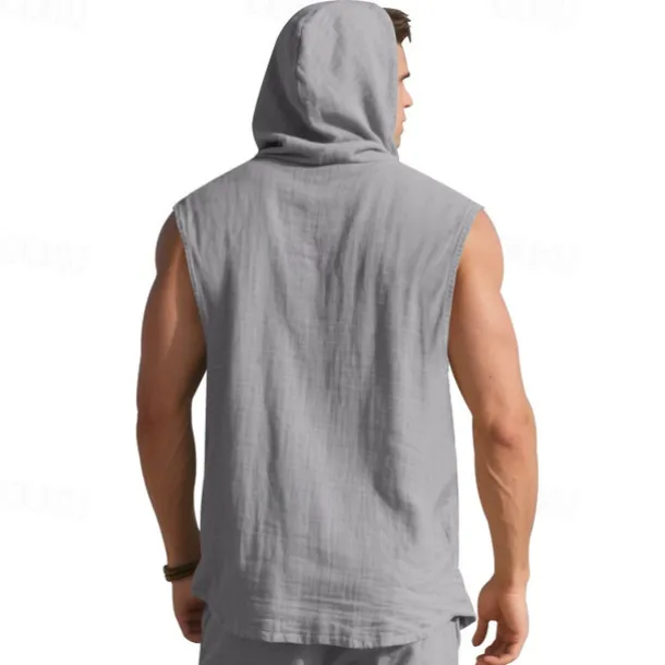 Men's Tank Top Vest Top Undershirt Sleeveless Shirt Sleeveless Hooded Summer Plain Fashion Designer Basic Buttons Vacation Street Going out Black White Yellow Top Tee for Men