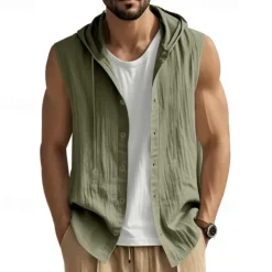 Men's Tank Top Vest Top Undershirt Sleeveless Shirt Sleeveless Hooded Summer Plain Fashion Designer Basic Buttons Vacation Street Going out Black White Yellow Top Tee for Men