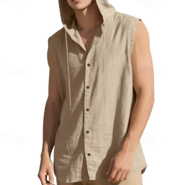 Men's Tank Top Vest Top Undershirt Sleeveless Shirt Sleeveless Hooded Summer Plain Fashion Designer Basic Buttons Vacation Street Going out Black White Yellow Top Tee for Men