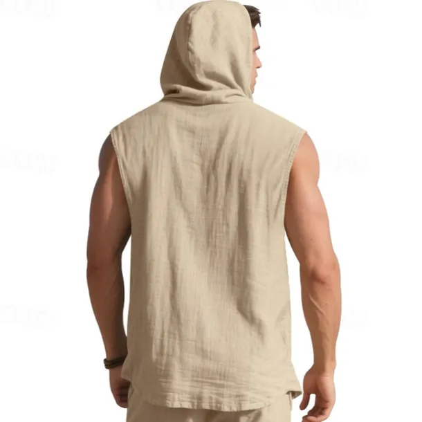 Men's Tank Top Vest Top Undershirt Sleeveless Shirt Sleeveless Hooded Summer Plain Fashion Designer Basic Buttons Vacation Street Going out Black White Yellow Top Tee for Men