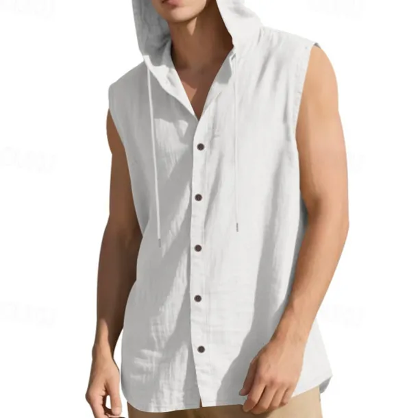 Men's Tank Top Vest Top Undershirt Sleeveless Shirt Sleeveless Hooded Summer Plain Fashion Designer Basic Buttons Vacation Street Going out Black White Yellow Top Tee for Men