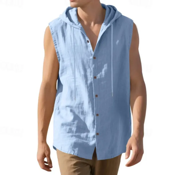 Men's Tank Top Vest Top Undershirt Sleeveless Shirt Sleeveless Hooded Summer Plain Fashion Designer Basic Buttons Vacation Street Going out Black White Yellow Top Tee for Men