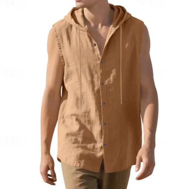 Men's Tank Top Vest Top Undershirt Sleeveless Shirt Sleeveless Hooded Summer Plain Fashion Designer Basic Buttons Vacation Street Going out Black White Yellow Top Tee for Men