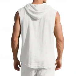 Men's Tank Top Vest Top Undershirt Sleeveless Shirt Sleeveless Hooded Summer Plain Fashion Designer Basic Buttons Vacation Street Going out Black White Yellow Top Tee for Men