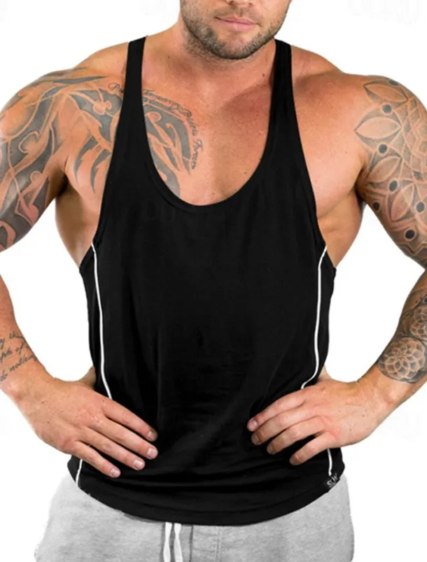 Men's Tank Top Vest Top Undershirt Sleeveless Shirt Sleeveless U Neck Summer Color Block Fashion Designer Basic Vacation Street Going out Black White Red Top Tee for Men