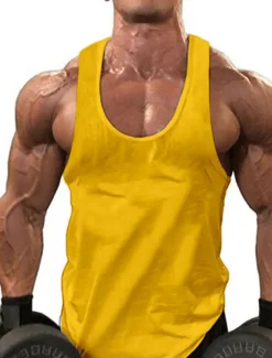 Men's Tank Top Vest Top Undershirt Sleeveless Shirt Sleeveless Round Neck Solid Colored Muscle Sports Gym Black White Yellow Top Tee for Men