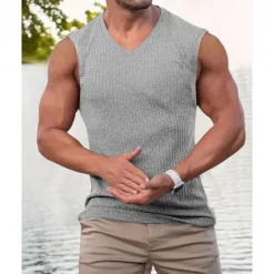 Men's Tank Top Vest Top Undershirt Sleeveless Shirt Sleeveless V Neck Summer Plain Fashion Designer Vacation Street Going out Black Pink Green Top Tee for Men