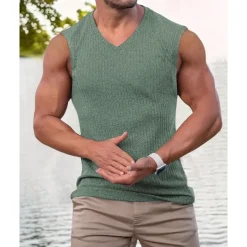 Men's Tank Top Vest Top Undershirt Sleeveless Shirt Sleeveless V Neck Summer Plain Fashion Designer Vacation Street Going out Black Pink Green Top Tee for Men