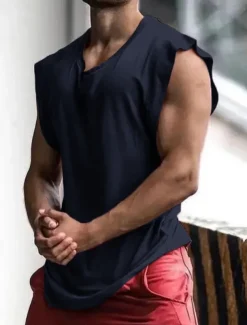 Men's Tank Top Vest Top Undershirt Sleeveless Shirt Sleeveless Crew Neck Summer Plain Fashion Designer Muscle Athleisure Going out Gym Black Navy Blue Red Top Tee for Men