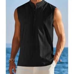 Men's Tank Top Vest Top Undershirt Sleeveless Shirt Sleeveless Standing Collar Summer Plain Fashion Designer Vacation Street Going out Black White Red Top Tee for Men